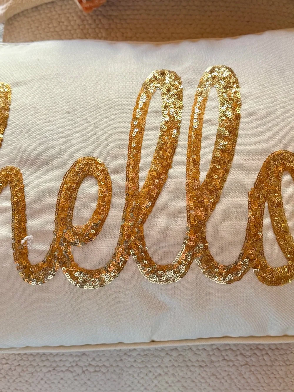 Gold Sequin 'Hello' Decorative Holiday Pillow - Brand Unspecified